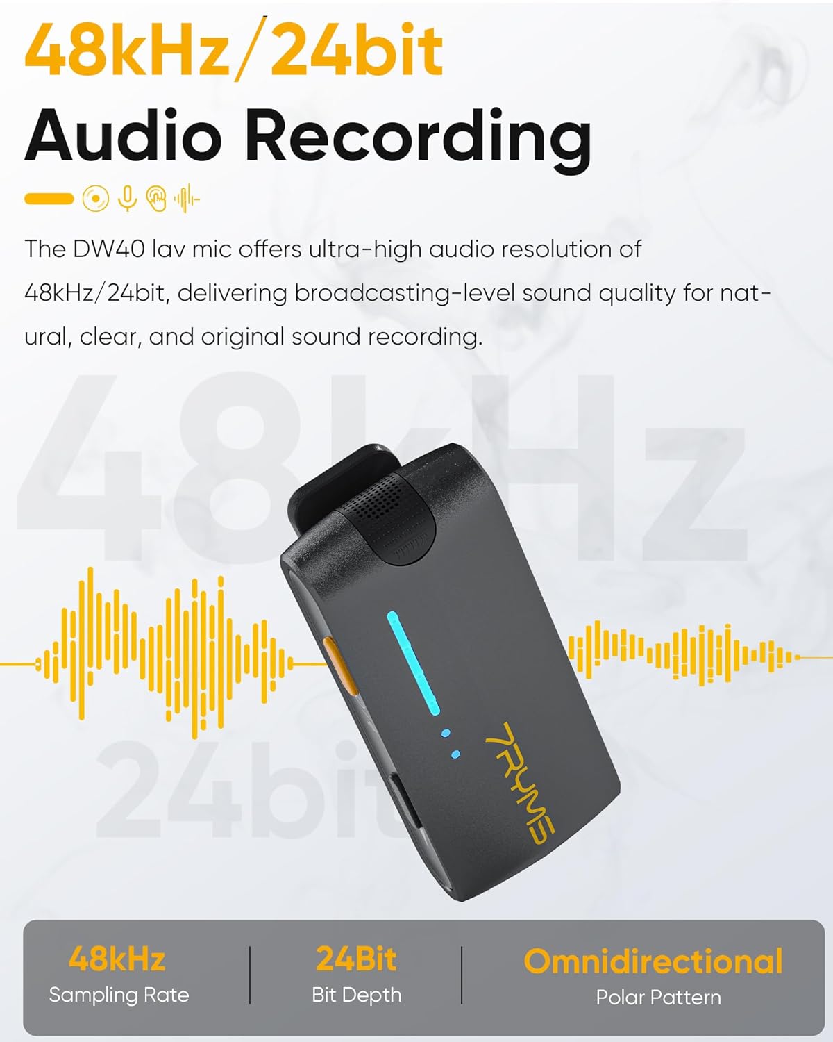 7RYMS iRay DW40 Wireless Lavalier Microphone System with 4 Transmitter, Noise Cancellation, 656ft Range, 12.5H Working, Lapel Mic for iPhone Android Camera PC, Podcast Live Streaming Interview