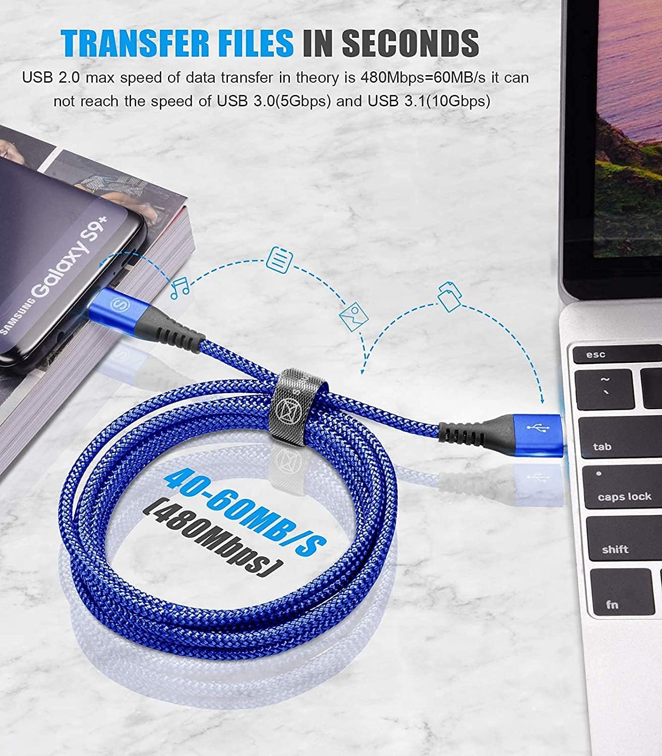 sweguard USB Type C Charger Cable [3-Pack,10ft+6.6ft+3.3ft] iPhone 15 Charger Nylon Braided Cord for iPhone 15 Pro Max Samsung Galaxy S23 S22 S21 S20 S10 Note 20 10 Flip A53 A54 Pixel LG Moto PS5-Blue