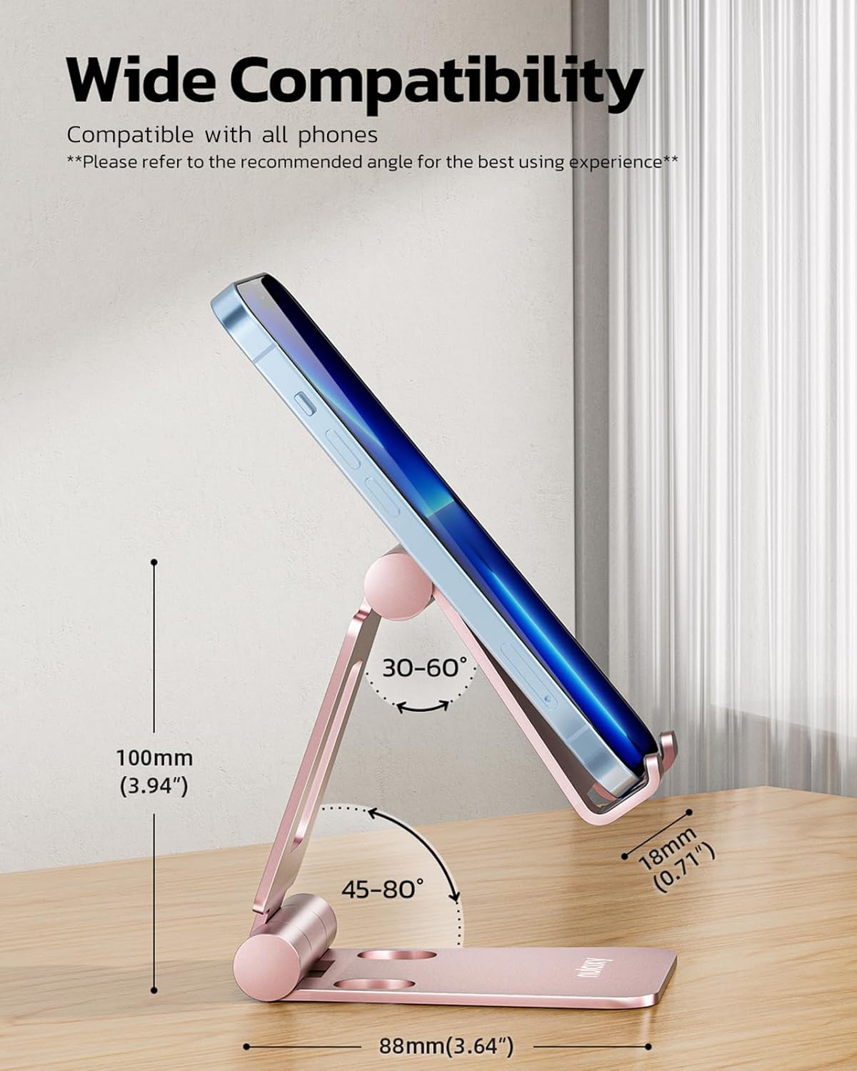 Nulaxy Dual Folding Cell Phone Stand, Fully Adjustable Foldable Desktop Phone Holder Cradle Dock Compatible with Phone 16 15 14 13 12 11 Pro Xs Xs Max Xr X 8, Nintendo Switch, All Phones - Rose Gold