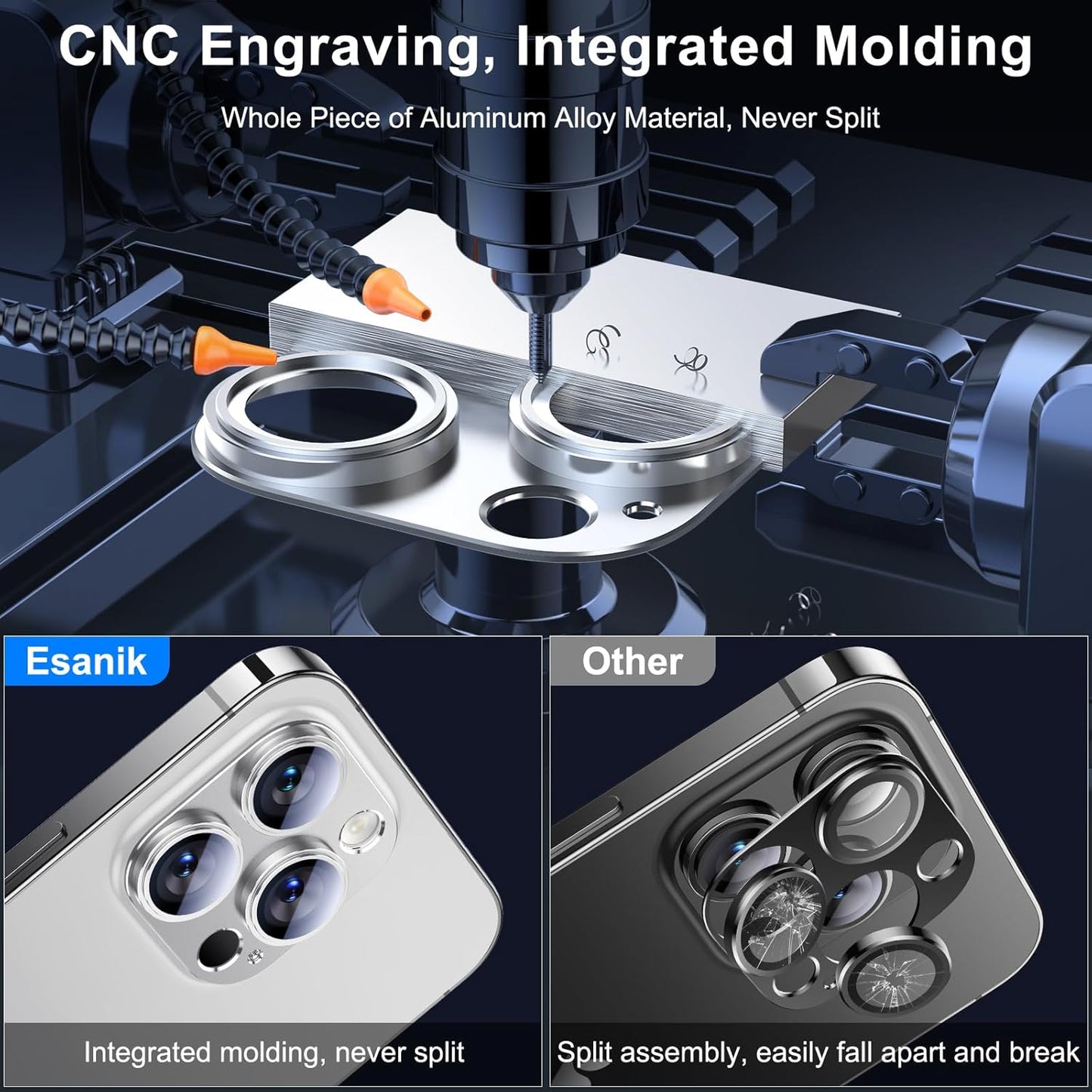 Esanik 2023 Upgrade 2 Pack for iPhone 14 Pro/iPhone 14 Pro Max Camera Lens Protector, Aluminum Alloy Metal matte Case Tempered Glass Camera Screen Cover, Scratch Resistant Case Friendly (Silver)