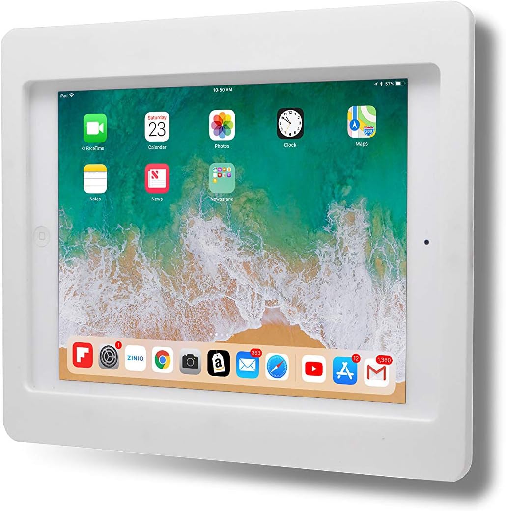 TABcare Anti-Theft Acrylic VESA Enclosure for Apple iPad 7/8/9 10.2" with Free Wall Mount Kit & 90-Degree Angle Charge Cable (iPad 7/8/9 10.2", White)