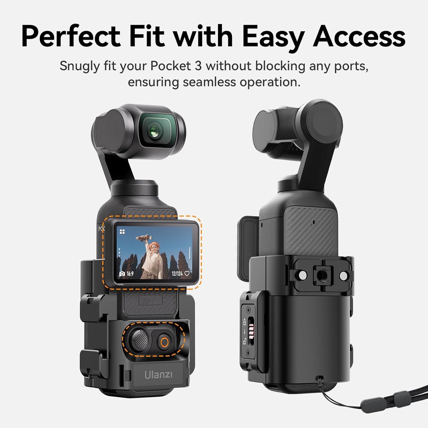 ULANZI PK-06 Expansion Adapter Accessories for DJI Osmo Pocket 3 - Aluminum Protective Cage Metal Bracket Mount with 1/4 Screw Holes/Gopro Adapter/Cold Shoe/Osmo Action Quick-Release