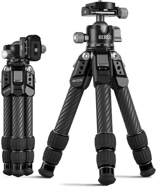 SIRUI AM-223S+G0 Carbon Fiber Desktop Tripod – Ultra-Light 1.7lbs, Max Height 16.7", 360° Panoramic Ball Head, Heavy-Duty Support to 33.07lb for DSLR & Mirrorless Cameras