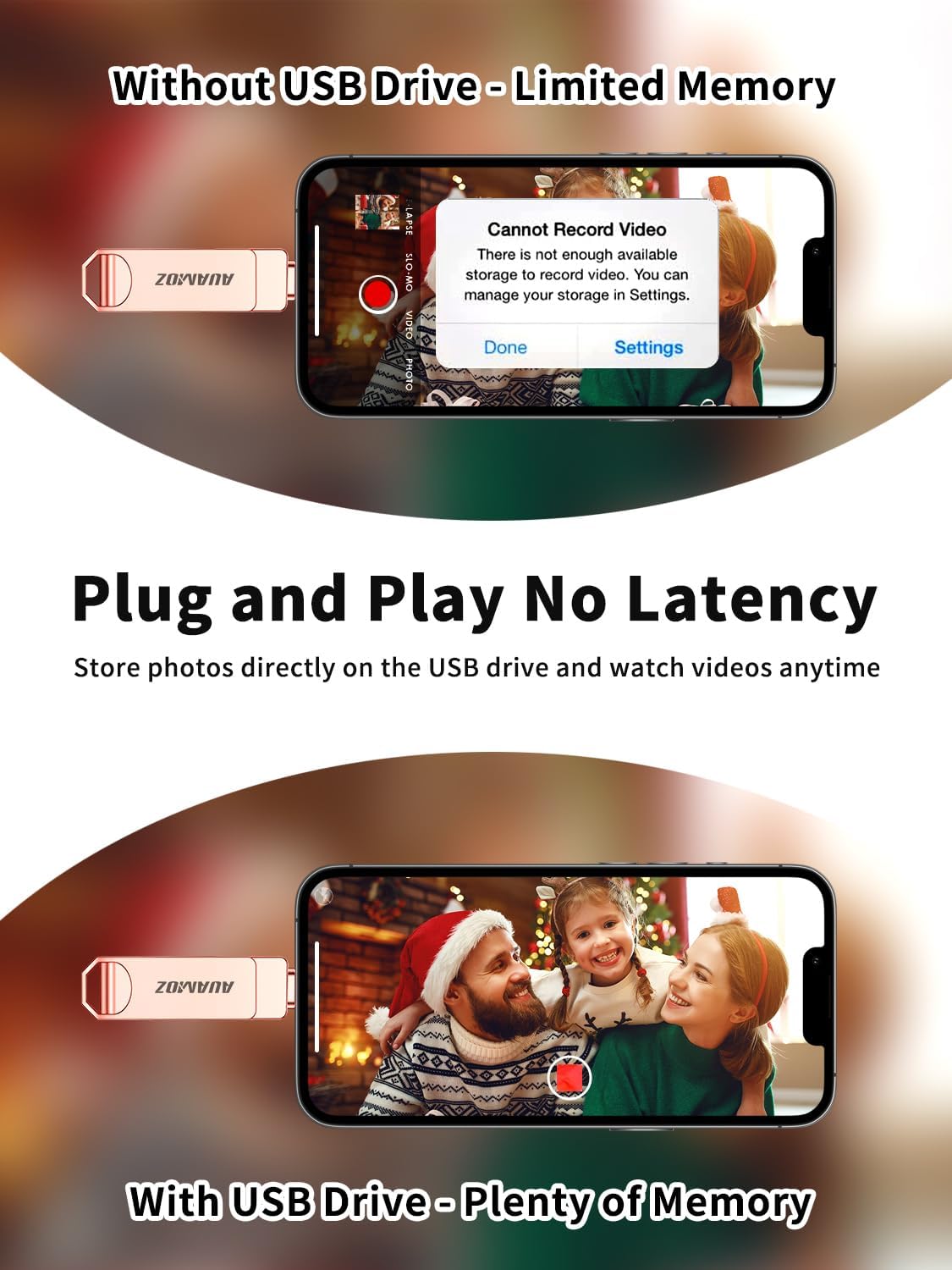 512GB Flash Drive Intended for iPhone, Memory Stick Storage Files Photos Videos Backup, Compatible with iPhone iPad Android PC, Plug and Play, No Application Required (Rose Gold)