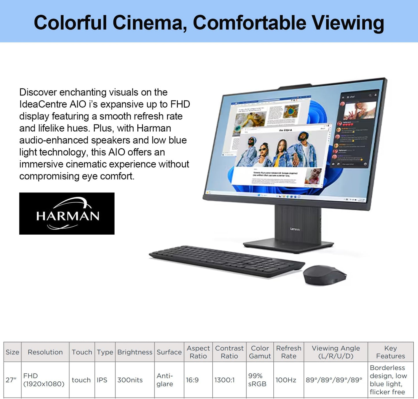 Lenovo 2024 IdeaCentre I Business All-in-One, 27" FHD Touchscreen 100Hz, Intel Core i5-13420H, 32GB DDR5 RAM, 2TB SSD, Wireless Charging Base, Wireless KB & Mouse, Wi-Fi 6, Windows 11 Pro, Grey