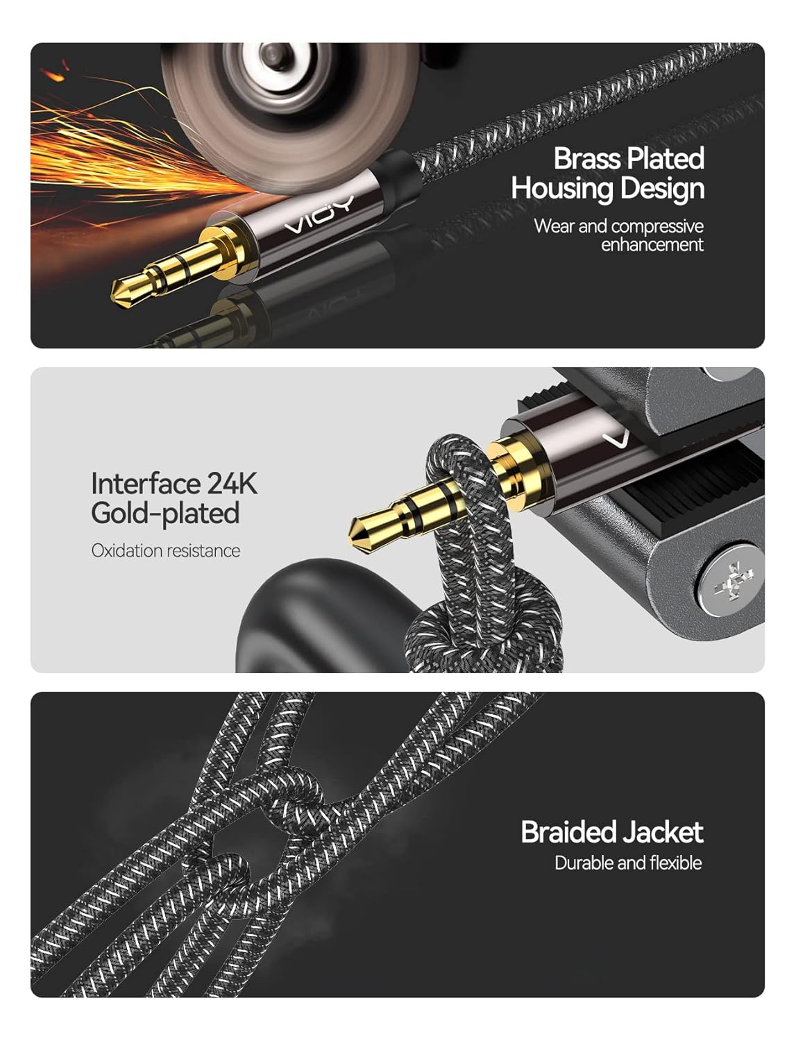 VIOY Headphone Extension Cable 30 FT,[Copper Shell, Hi-Fi Sound] 3.5 mm Male to Female Stereo Audio Cable Nylon Braided Aux Cord for Smartphones, Tablets, Media Player