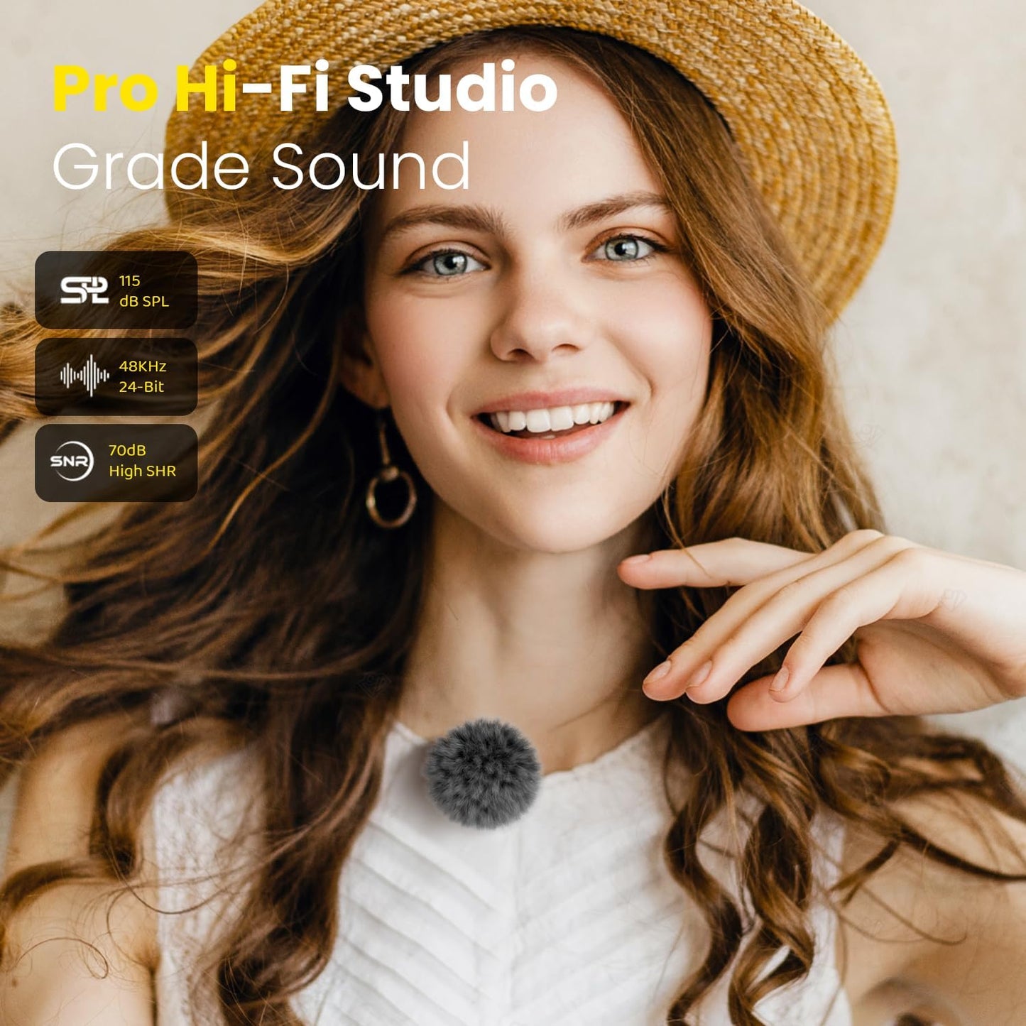 Wireless Lavalier Microphone for iPhone Android, 2in1 Magnetic & Clamp Lapel, Banxye Ultra-light 1 Click Noise Cancelling Studio Sound, Lapel Mic for Video Recording, Streaming, Youtube, Tiktok, Beige