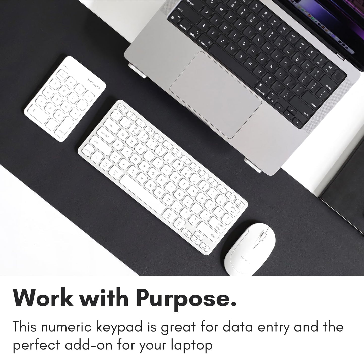 Macally Bluetooth Number Pad for Laptop, Apple, Mac, iMac, MacBook Pro/Air, Ipad, Windows PC, Tablet, or Desktop Computer - Rechargeable 18 Key Wireless Numeric Keypad - White Bluetooth 10 Key Numpad