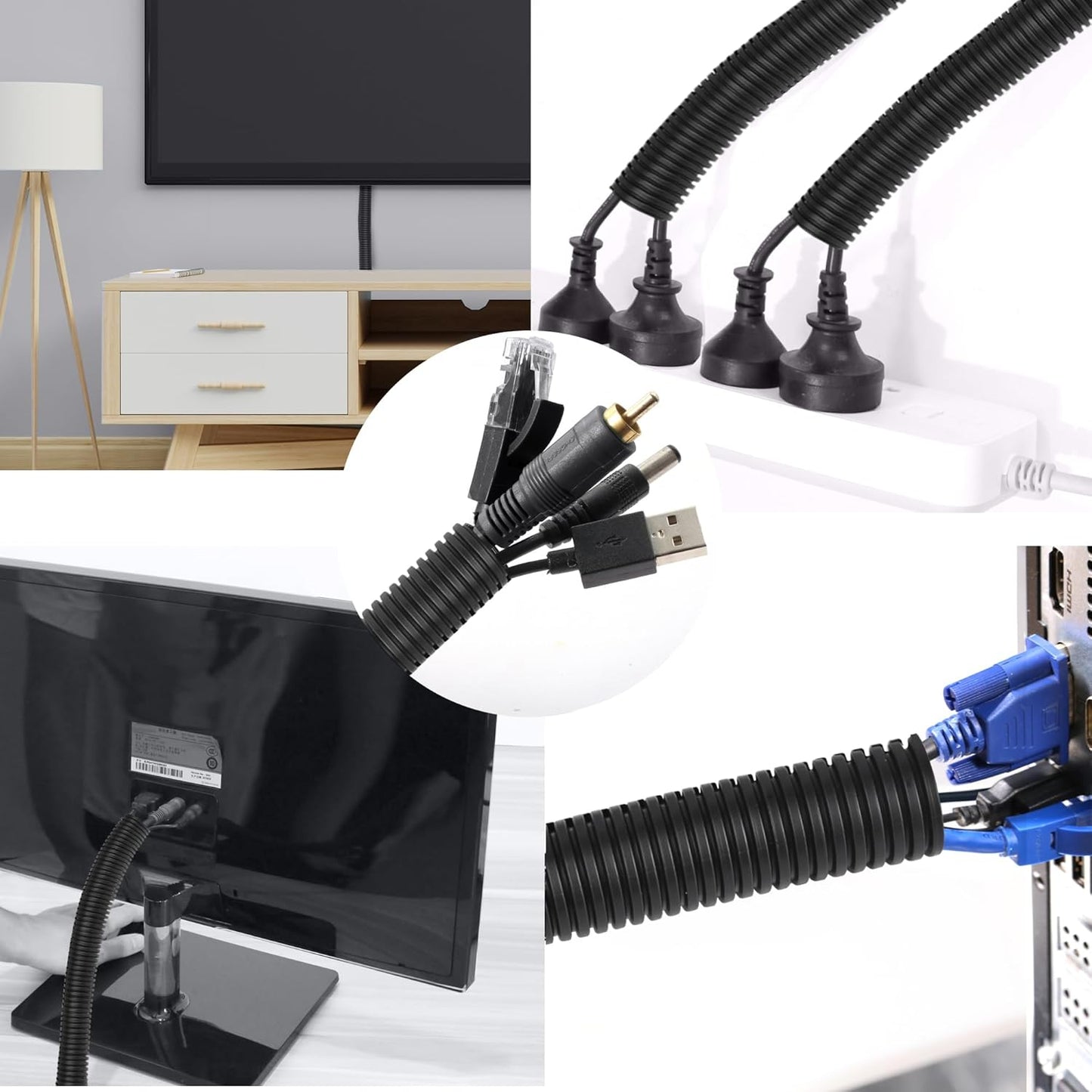 CrocSee 10ft - 1/2 inch Flame Retardant Split Wire Loom Tubing with Installation Tool - Flexible Wire Covers Cord Protectors - Black