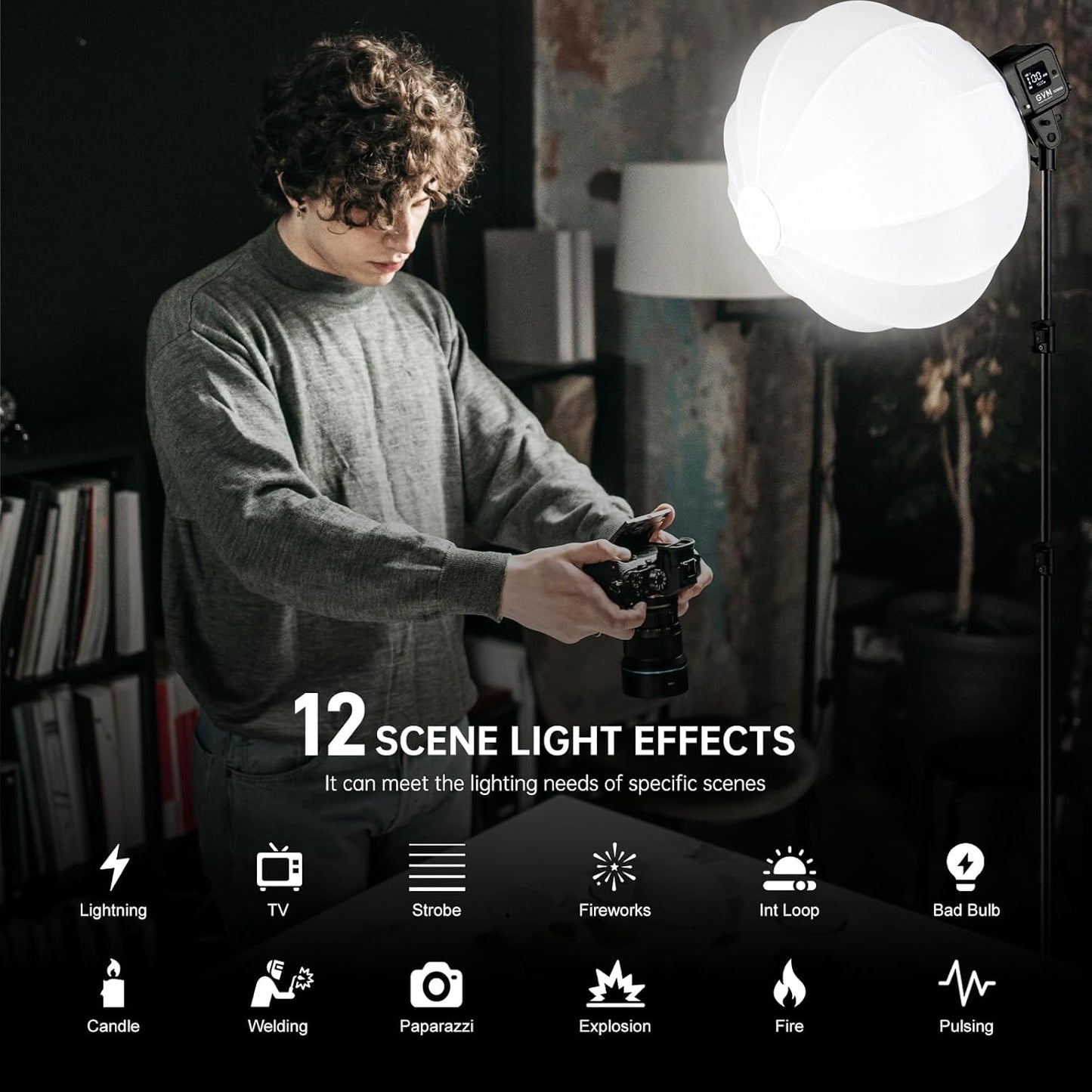 GVM 80W SD80S LED Video Light with Lantern Softbox and Tripod Stand Kit, 5600K Daylight Bowens Mount Studio Light, COB Continuous Output Lighting for Video Recording, APP Control, 12 Scenes, CRI97+