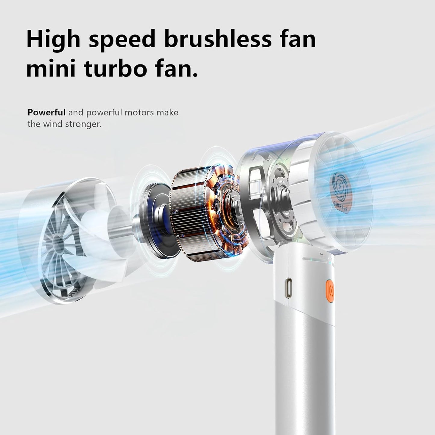 Handheld Fan,Portable Turbo Fan,Powerful Personal Fan(7000rpm High-Speed Motor,Battery Work 3-16 H),USB Rechargeable Mini Handheld Fan for Travel/Outdoor/Gift/Makeup (Silver White)