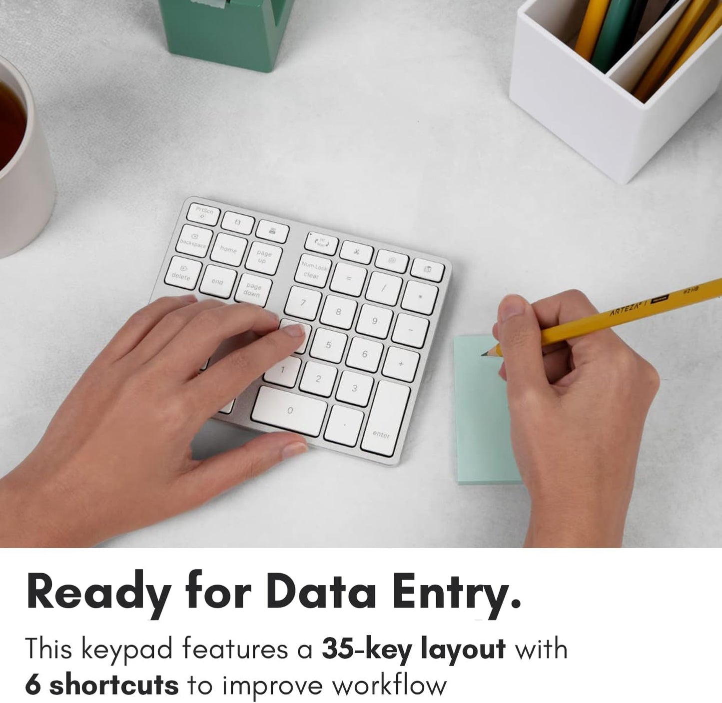 Macally Bluetooth Number Pad for Laptop - Rechargeable Wireless Numeric Keypad - Slim 35 Key Wireless Number Pad for Data Entry, 10 Key Numpad Compatible with Mac, MacBook, iPad, PC Desktop, Windows