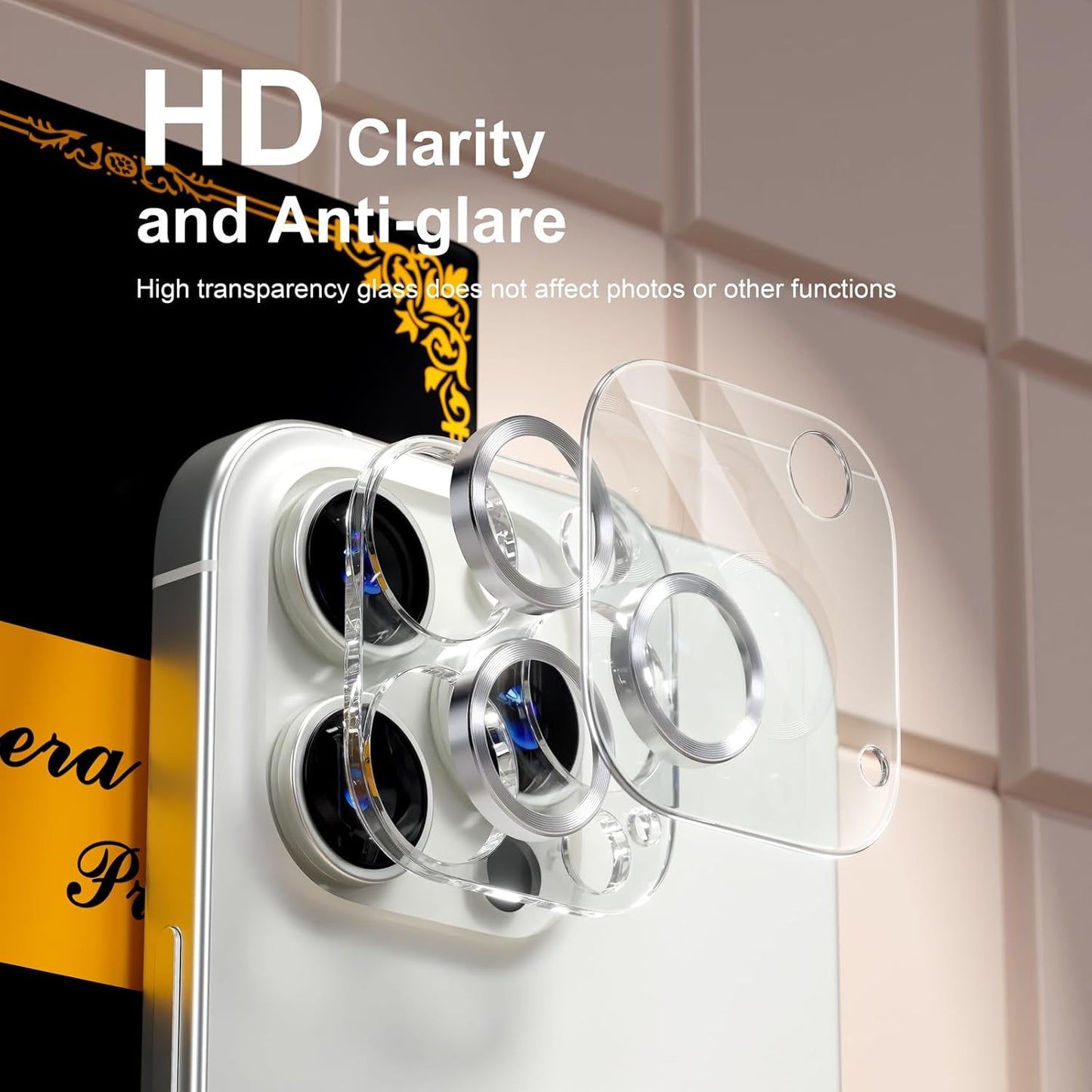 beuxece for 6 Pack iPhone 15 Pro/iPhone 15 Pro Max Camera Lens Protector [Drop Protection] [Case Friendly] [Easy Installation] 9H Tempered Glass Camera Screen Protector Cover, CD Silver