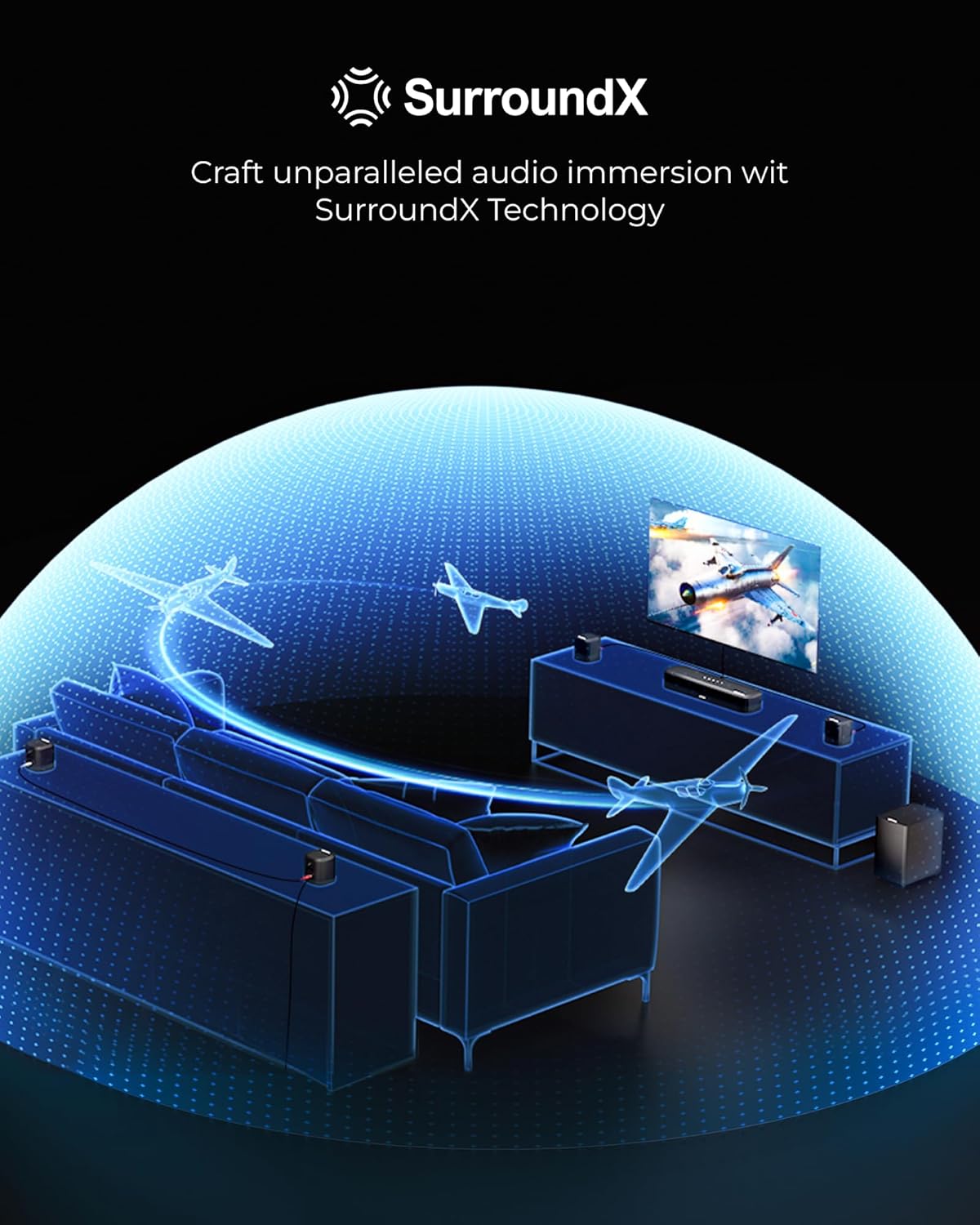 ULTIMEA 7.1ch Sound Bar with Dolby Atmos, Surround Sound System for TV with 4 Surround Speakers, Sound Bar for Smart TV with App Control, Soundbar with Subwoofer for Home Theater, HDMI eARC, Aura A60