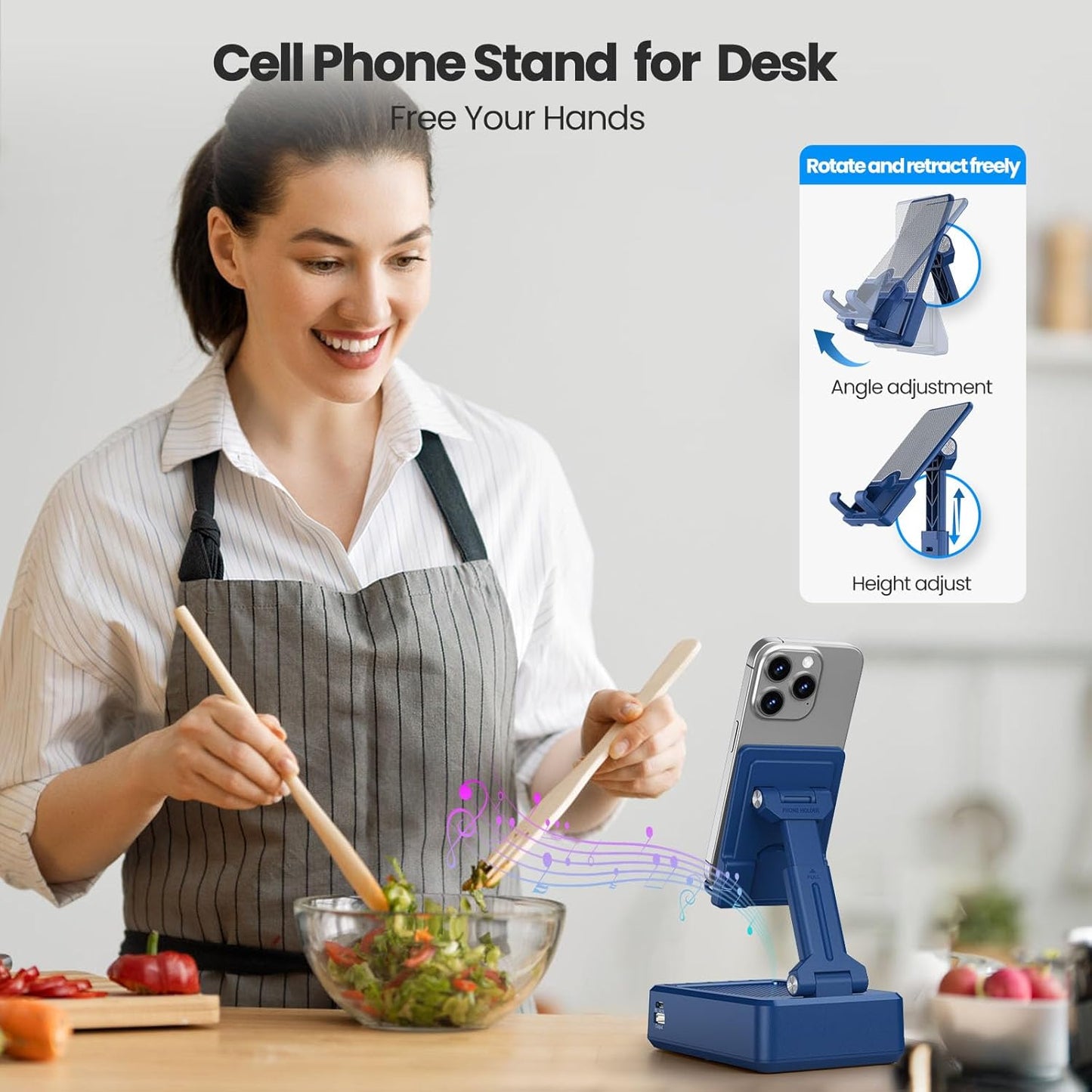 JTEMAN Cell Phone Stand with Bluetooth Speaker and Charging Function,Bluetooth Audio Power Bank Bracket,Birthday Gifts for Men Women,Kitchen Gadgets for Most Phones and Tablets-Blue