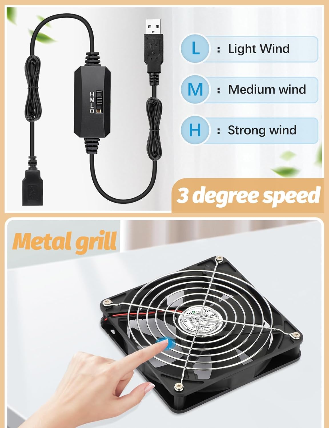 140mm x 25mm USB Computer Fan with 3 Speed Degree 5v PC Cooling Fan for DVR Receiver PlayStation Xbox AV Cabinet