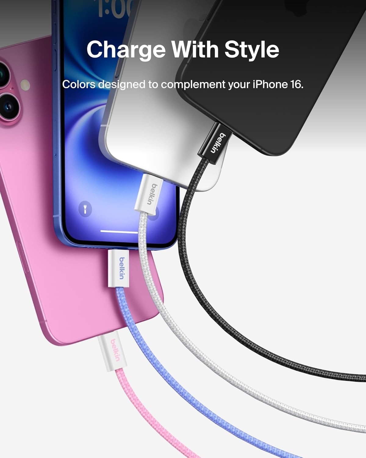Belkin USB C to USB C Cable, 6.6ft, 60W - Type C Charger, iPhone Charger Cord, Soft, Braided, Flexible for iPhone 16, Galaxy S25, Pixel 9, Airpods, iPad Pro, Tablet & More, Travel Essentials - Pink