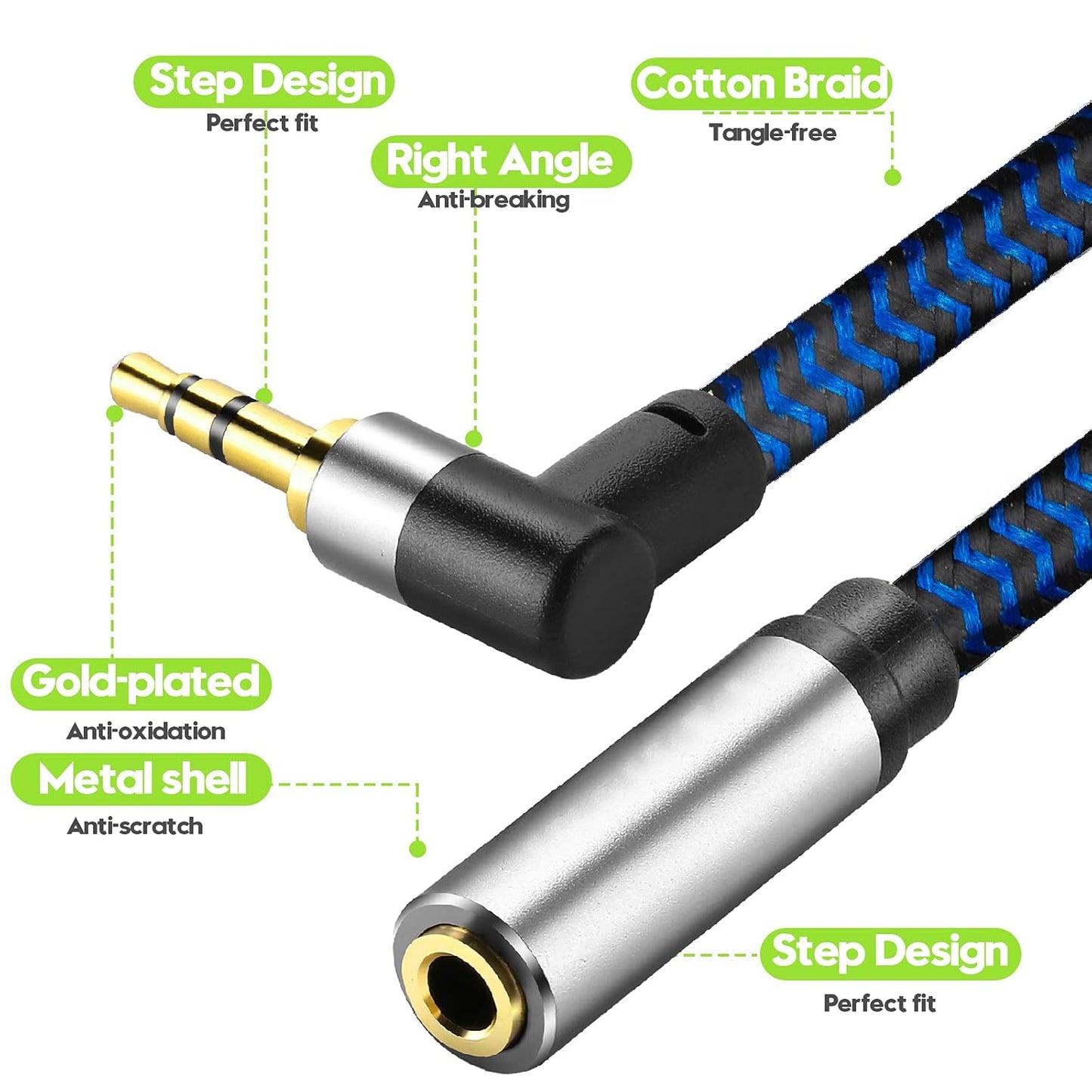 3.5mm Male to Female Extension Stereo Audio Extension Cable 30FT, Cotton-Braided Audio Extension Cable, Stereo Jack Cord for Phones, Headphones, Speakers, Tablets, PCs and More