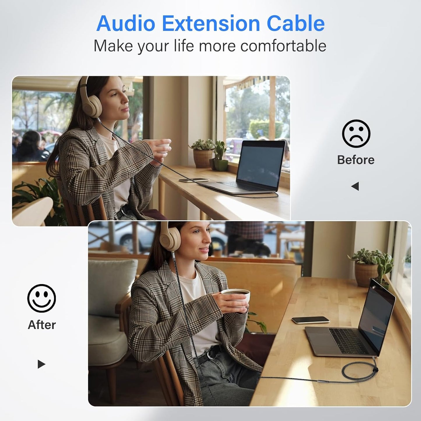 Elecan Headphone Extension Cable 2 Ft/2 Pack, 1/8 Inch 3.5 MM AUX Cord Wire Male to Female, Hi-Fi Sound Thin&Slim Braided TRS Stereo Audio Beats Cable Extender for Car,Home Stereos, Speaker,Phones