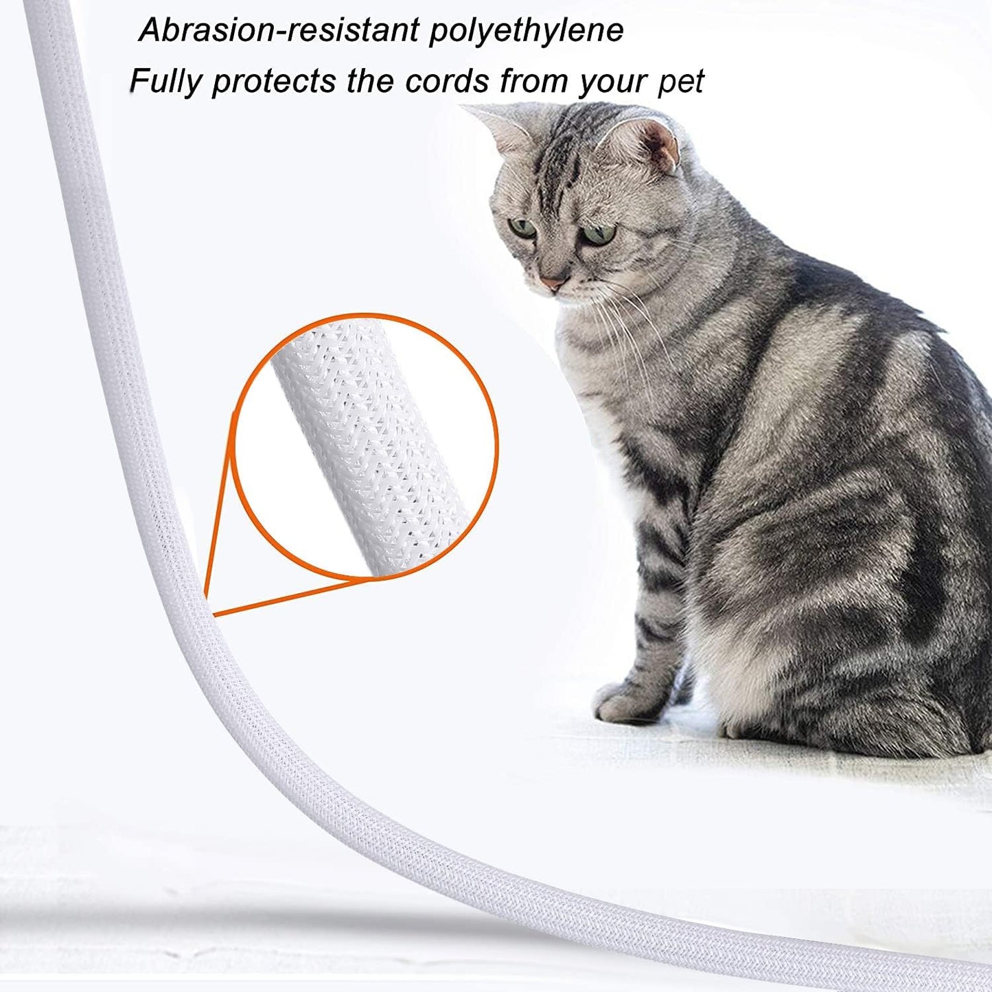 CrocSee 10ft - 3/4 inch Braided Cable Management Sleeve Cord Protector - Self-Wrapping Split Wire Loom for TV/Computer/Home Theater/Engine Bay - White