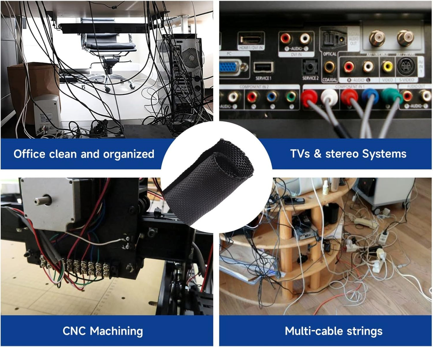 Braided Wire Loom Mesh Woven Self-Wrapping Split Sleeving for Automotive Wires/Audio Video Cable/Multi-Cable Strings (1/2" - 16 Feet)