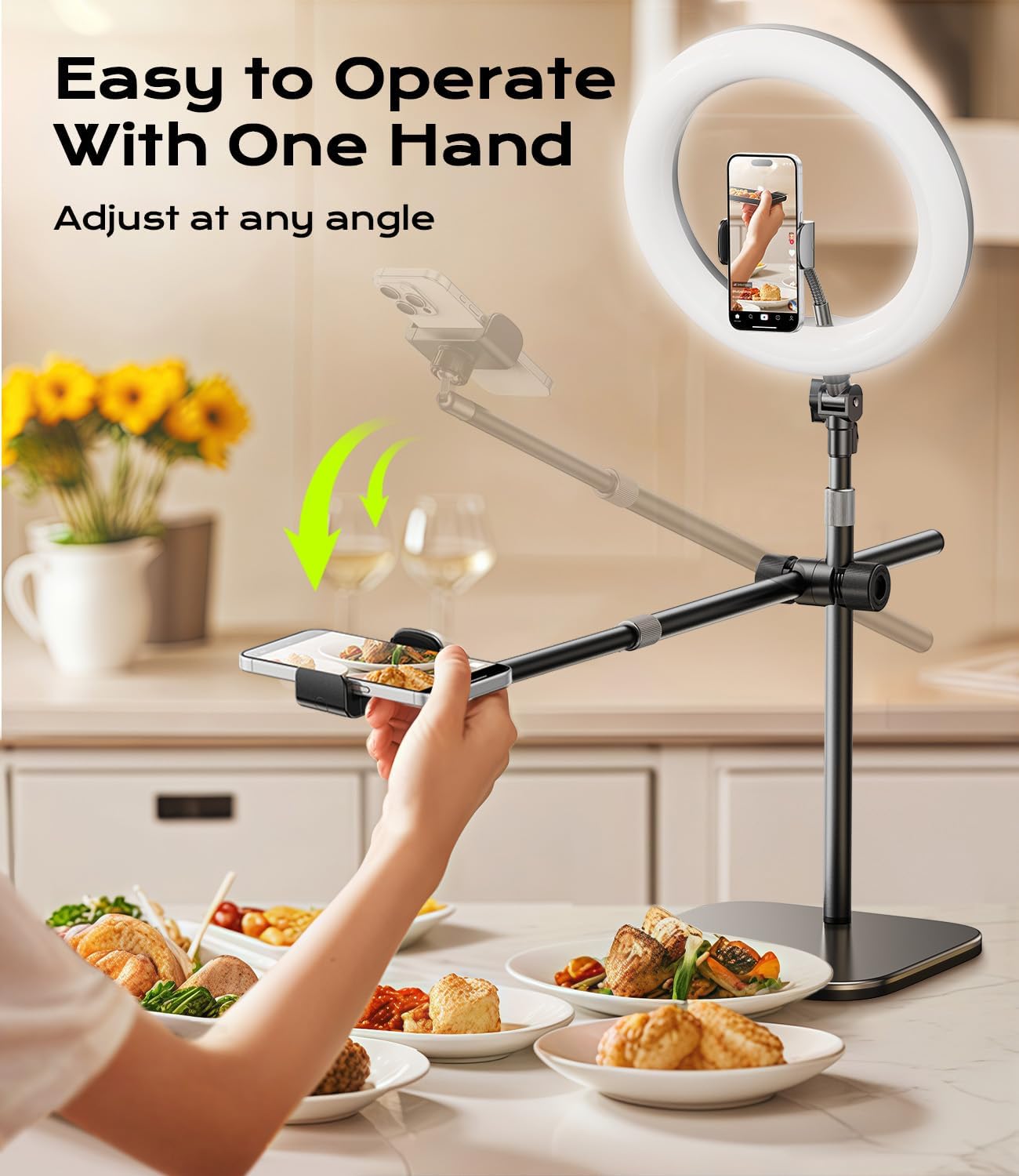 Overhead Phone Mount,Overhead Camera Mount Stand[Anti-Shaking] with 10.5" Ring Light,Desk Stand for iPhone with Ring Light for Video Recording,Zoom Meeting,YouTube,TikTok