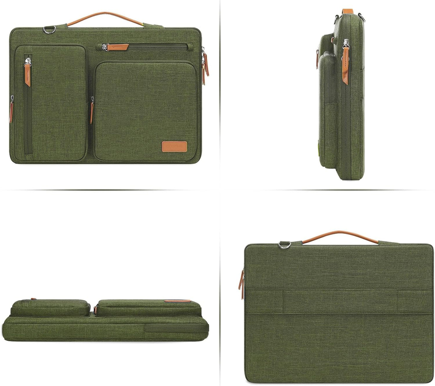 MOSISO 360 Protective Laptop Shoulder Bag,15 inch Computer Bag Compatible with MacBook Air M4 M3 M2/Pro A1990 A1707, Dell XPS Plus,Side Open Messenger Bag with 4 Zipper Pockets&Handle, Olive Green