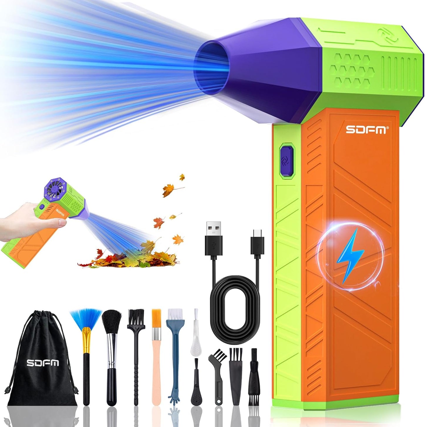 SDFM Electric Air Duster - 130000RPM Compressed Air Duster，3 Gear Adjustable Jet Dry Blower can Reusable Can for Computer Keyboard,Outdoors,Car,Home.… (Colorful)