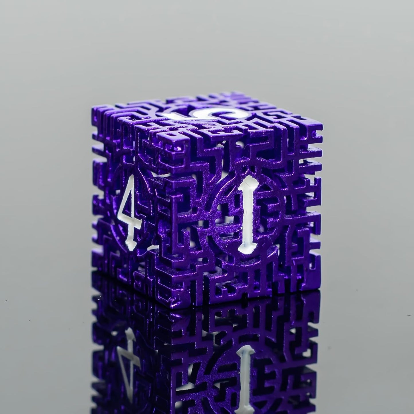 Purple Metal Hollow DND Dice Set (Warlock) Metallic Luster Maze Design with Storage Box - Balanced Weight 7 Piece Zinc Alloy, Designed for Dungeons and Dragons DM Player RPG Accessories