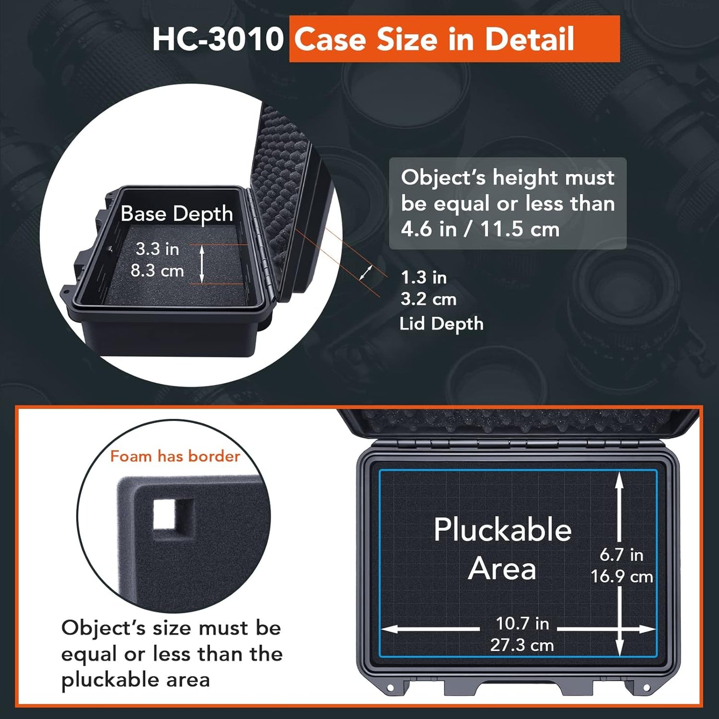 Lykus HC-3010 Waterproof Hard Case with Customizable Foam Insert, Interior Size 11.81x7.87x4.72 in, Suitable for Pistol, Camera, Lens, Drone, Mic, Flashlight, Electronics, Tools, and More