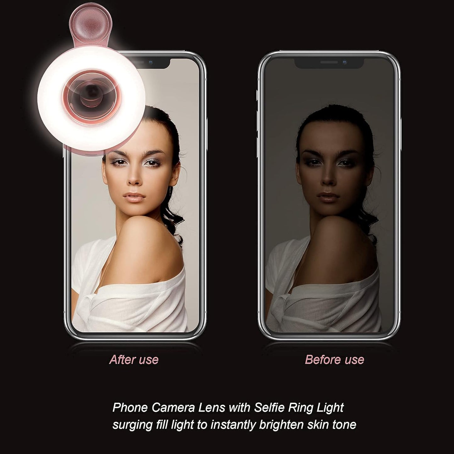 Macro Lens for iPhone and Android with Mini Clip Ring Light, Portable Rechargeable Dimming, for Smart Phone Photography, Camera Video Recording, VLOG
