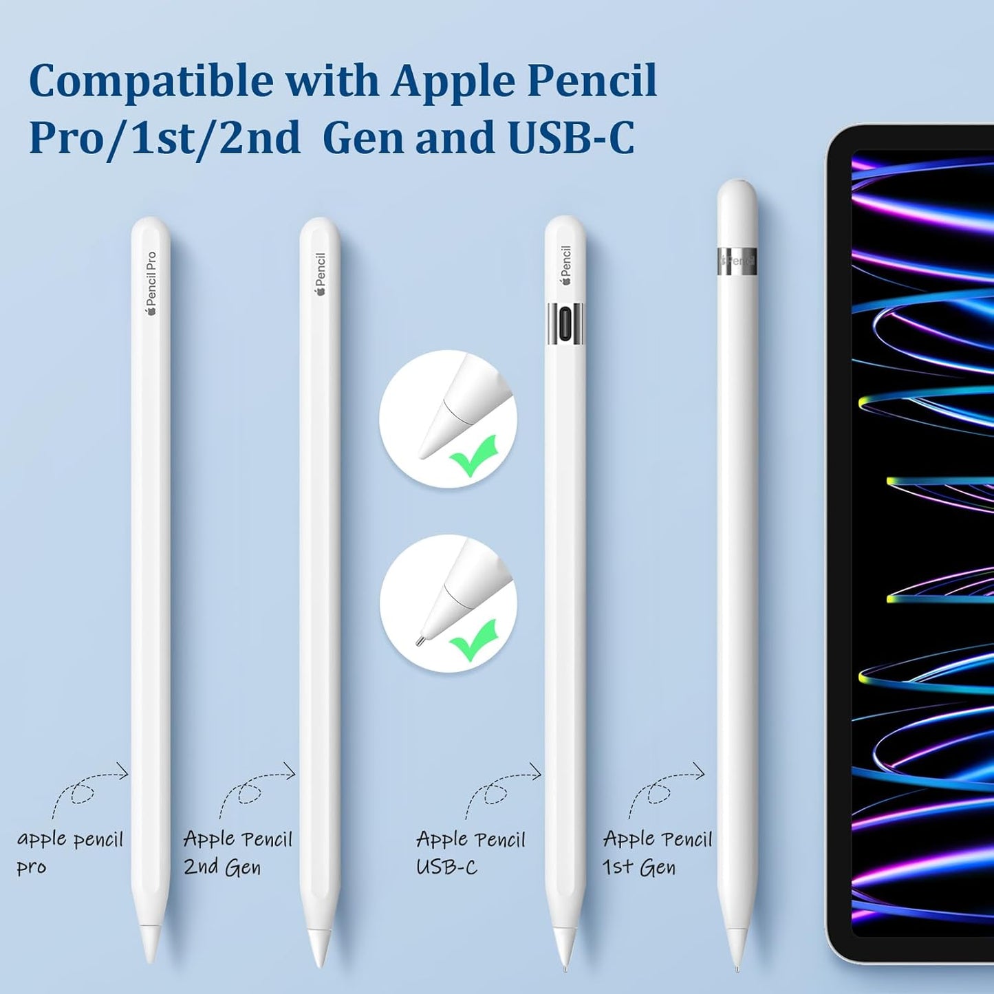 Replacement Tips for Apple Pencil Pro/2nd Gen/1st Gen/USB-C,No Wear Out Metal Nibs,Precise Control 0.78mm Longer Tips for iPad Pencil Accessories-(4 Pack)