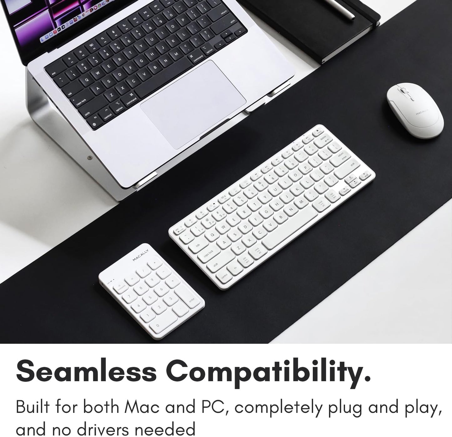 Macally Bluetooth Number Pad for Laptop, Apple, Mac, iMac, MacBook Pro/Air, Ipad, Windows PC, Tablet, or Desktop Computer - Rechargeable 18 Key Wireless Numeric Keypad - White Bluetooth 10 Key Numpad