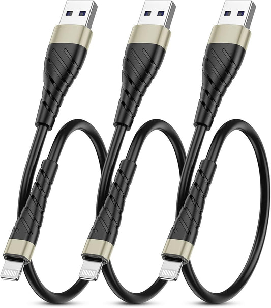 OIITH MFi Certified Short for iPhone Charger Cable 3 Pack 1 Ft, 12 inch for Lightning Charging Cord, Fast 2.4A for iPhone Data Cord Compatible with iPhone12/11/XS/Max/XR/X/8/8P/7P/6/iPad - Gold