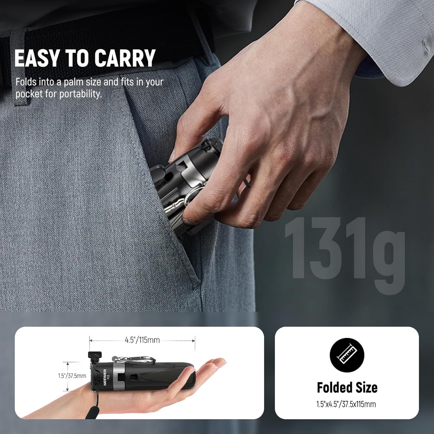 NEEWER Selfie Stick Tripod for iPhone, Lightweight Foldable Mini Travel 360° Desk Stand with Cell Phone Holder Cold Shoe for Video Recording Vlog Streaming, Remote Shutter & Cleaning Cloth, P15 Black