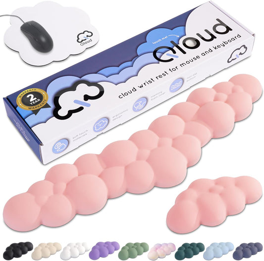 Qloud Cloud Wrist Rest Keyboard Wrist Rest for Computer Keyboard Pad, Cloud Keyboard Wrist Rest, Wrist Pad for Keyboard, Memory Foam, Non Slip Base, Comes with Mouse Pad - Pastel Pink