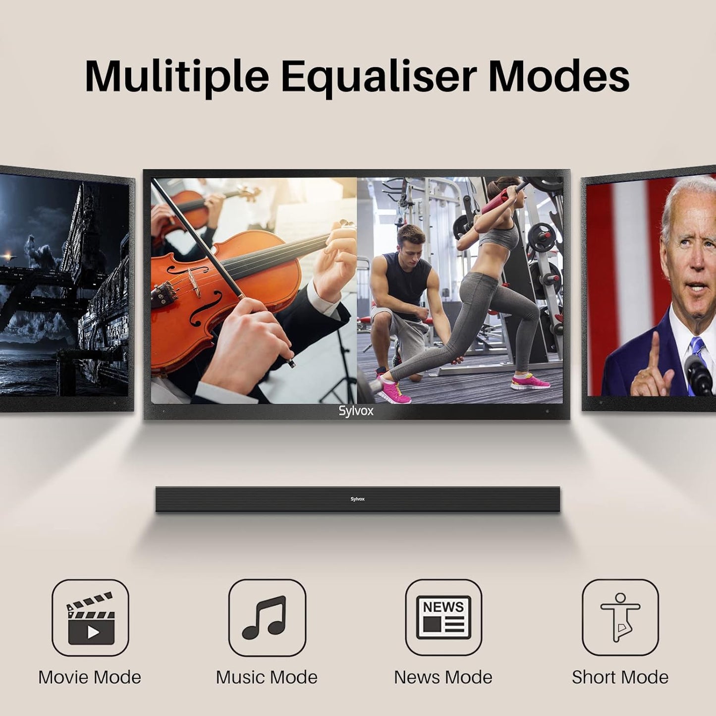 SYLVOX Elf S2 Soundbar, Bluetooth Sound bar for TV IP65 Waterproof, 60W TV Speaker with 3D Surround Sound, Movie/News/Music Mode, Wireless Connection, HDMI ARC, Music Streaming, Wall Mountable