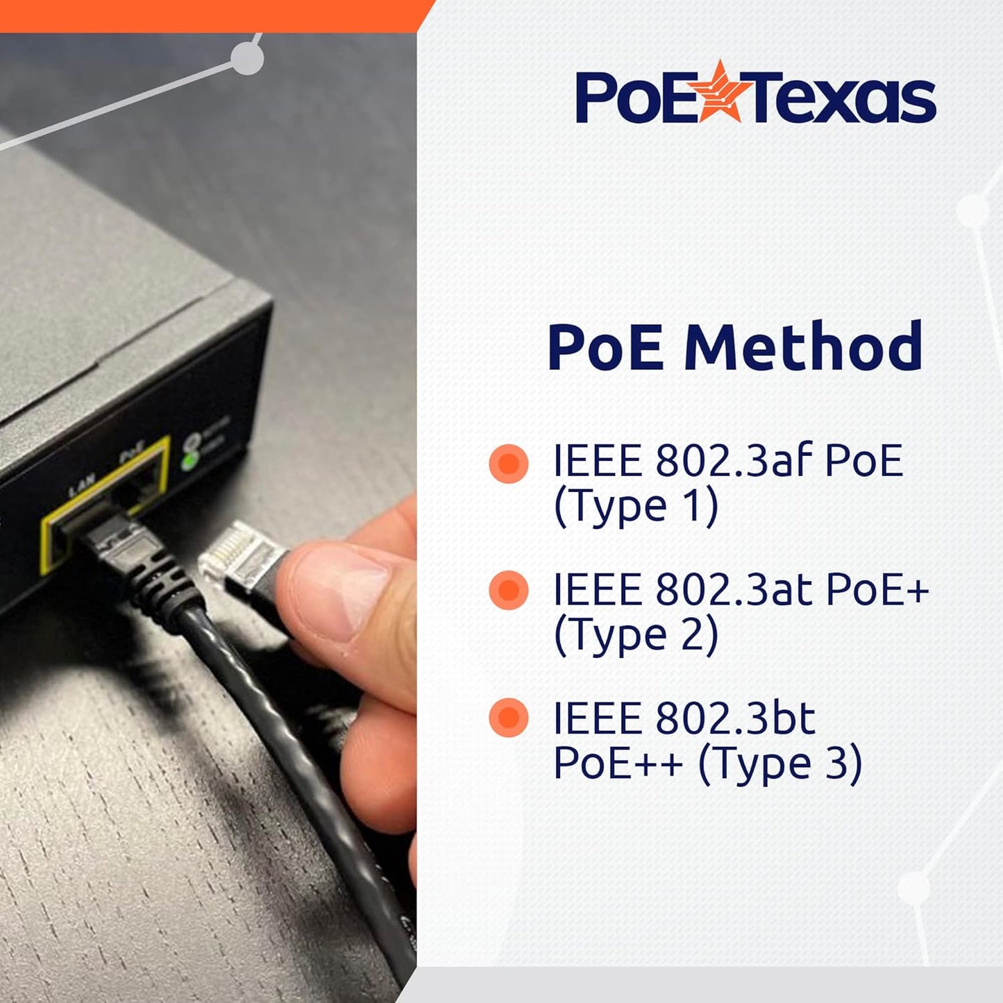 Poe Texas PoE Injector - 802.3bt PoE++ Single Port Power Over Ethernet Injector - Active PoE Adapter with 55V 95W Output - 10/100/1000 Gigabit Data - Mode A/B Wall Mount Plug & Play