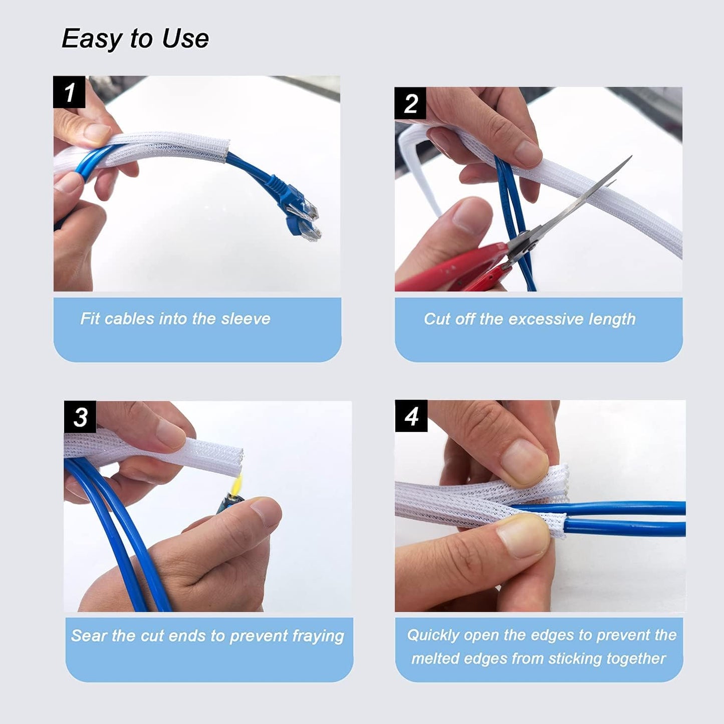 CrocSee 10ft - 3/4 inch Braided Cable Management Sleeve Cord Protector - Self-Wrapping Split Wire Loom for TV/Computer/Home Theater/Engine Bay - White