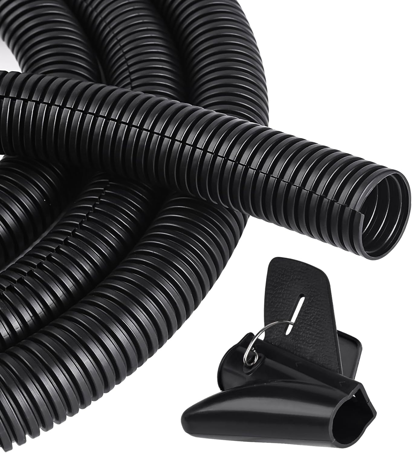 CrocSee 10ft - 3/4 inch Flame Retardant Split Wire Loom Tubing with Installation Tool - Flexible Wire Covers Cord Protectors - Black