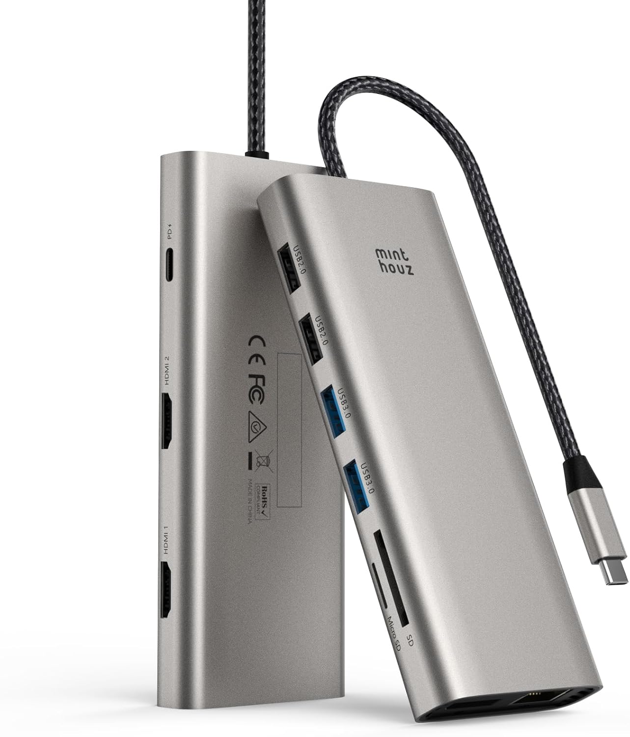 USB C Docking Station, Minthouz 12-in-1 Laptop Docking Station Dual Monitor with Dual 4k HDMI+8k DisplayPort+10Gbps, 3 USB A/C, 100W PD, Ethernet, SD/TF, Audio, USB C Hub for MacBook/Dell/HP/Surface