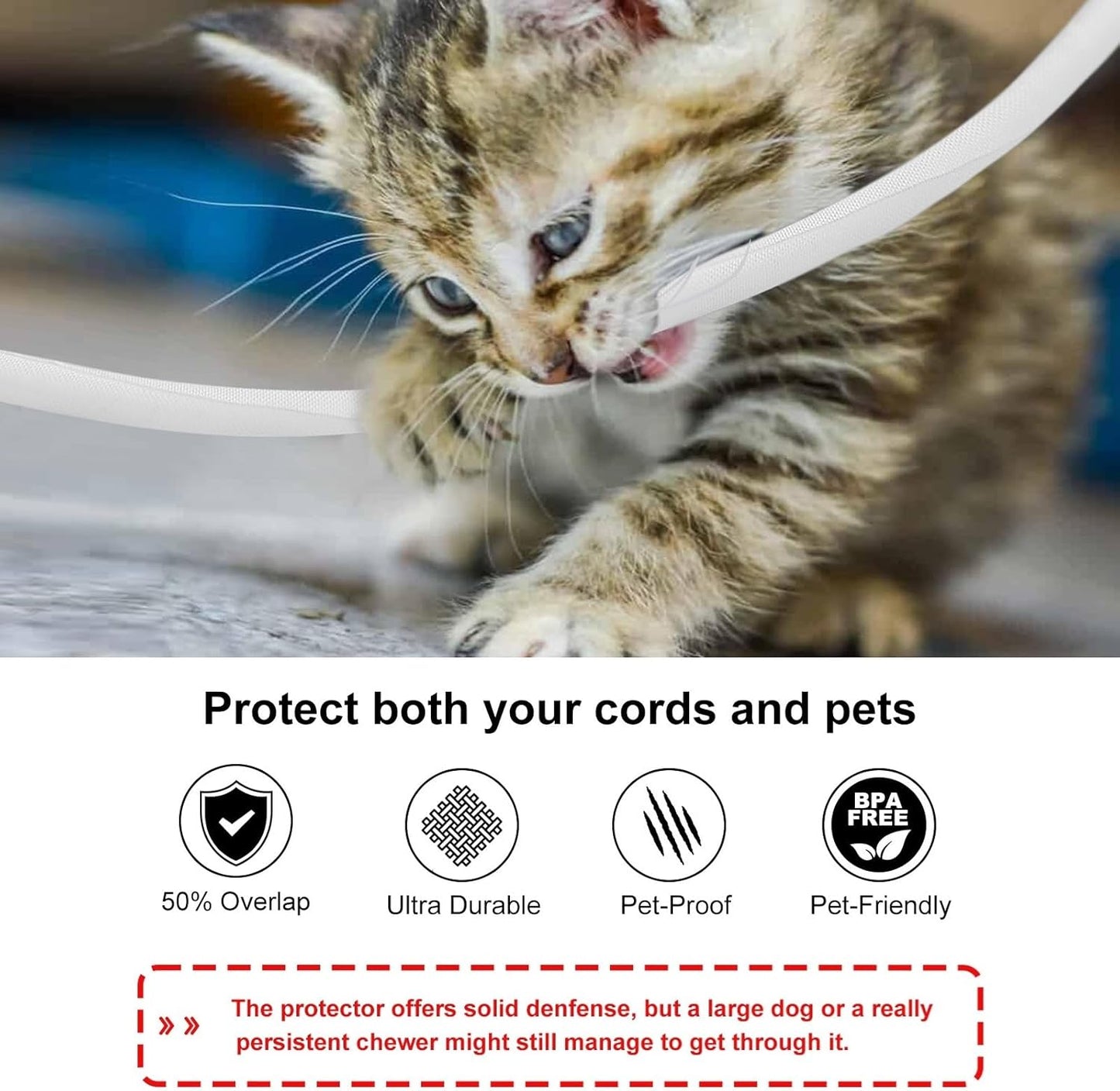 Secbolt Cord Protectors from Pets No Chew, 10ft - 1 inch Ultra Durable Cord Covers for Pets, Bite-Resistant Cable and Wire Protector for Cats, Dogs, Rabbits - White