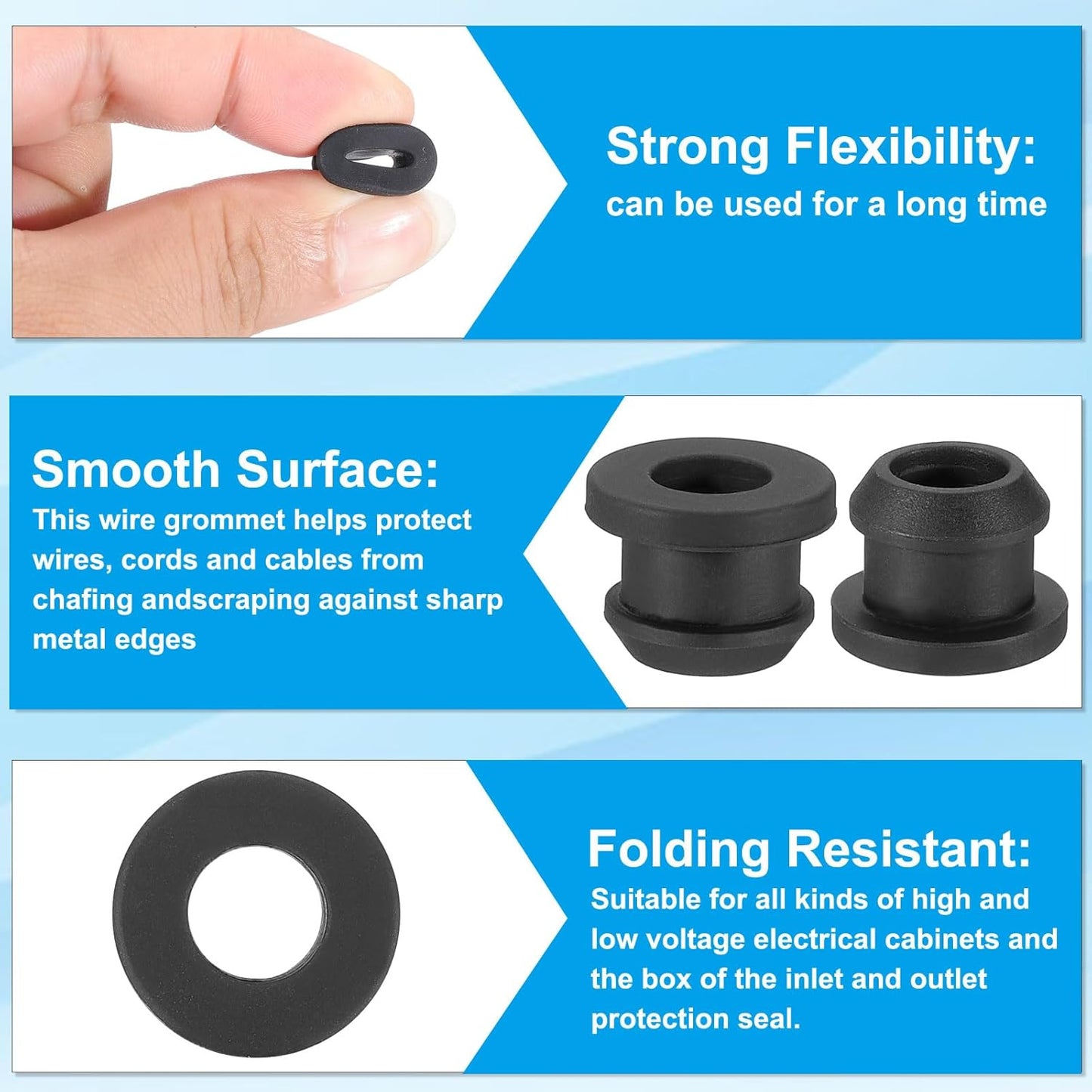 PATIKIL 10mm / 3/8 Inch Drill Hole,1/4 Inch ID Rubber Grommets, 15Pcs Top Hat Grommet for Wiring Eyelet Ring Gasket Automotive Firewall Cable Hole Plugs Wires Protection, Black