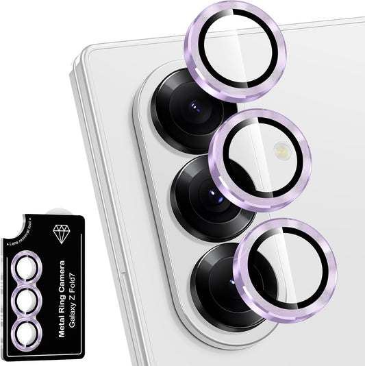for Samsung Galaxy Z Fold 7 Camera Lens Protector, Individual Metal Ring Tempered Glass Lens Cover, [Strong Adsorption] Scratch Resistant Ultra-Thin HD Clear Lens Cover, 1 Set-Purple
