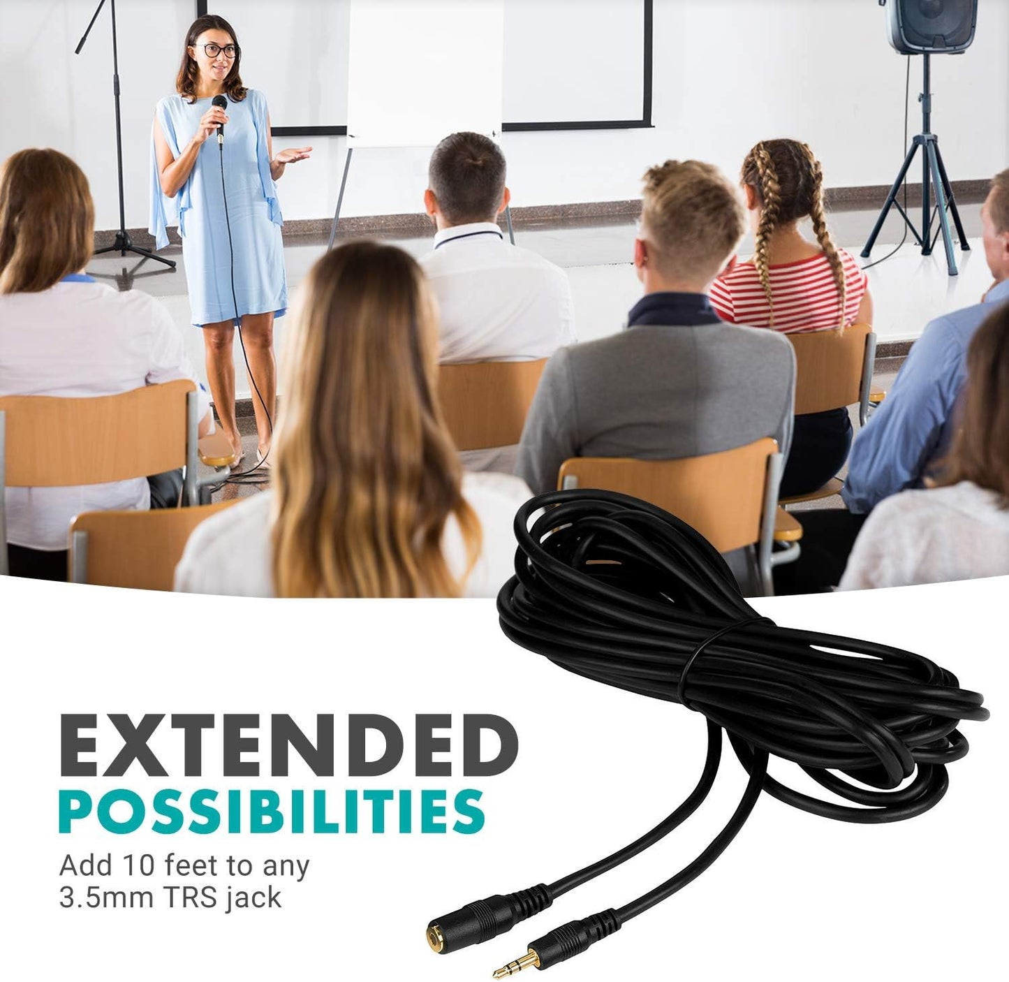 Movo MC20 3.5mm Audio Cable - 3.5mm TRS Female to Male 20ft Extension Cord for Microphones, Headphones, and More