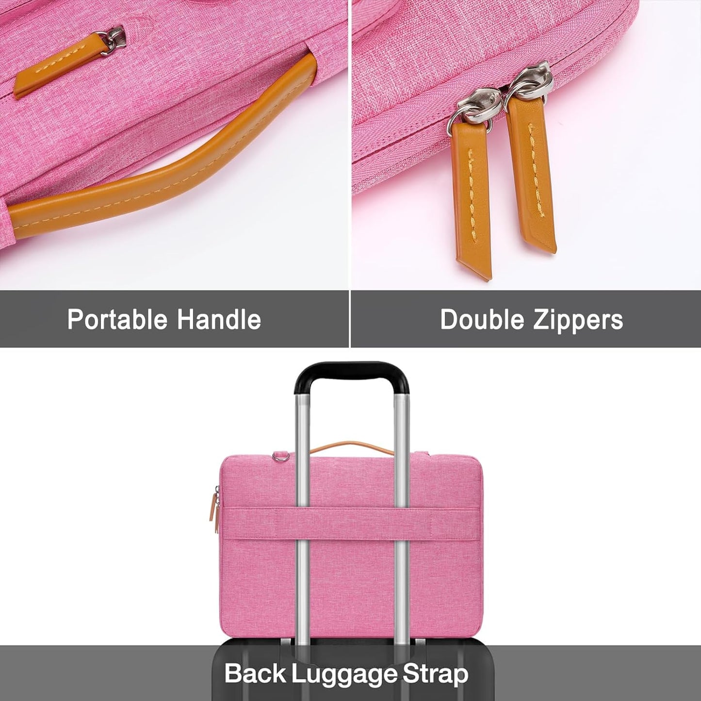 MOSISO 360 Protective Laptop Shoulder Bag,15-15.6 inch Computer Bags Compatible with MacBook Pro 16 inch, HP, Dell, Lenovo, Asus Notebook,Side Open Messenger Bag with 4 Zipper Pockets, Rose Red