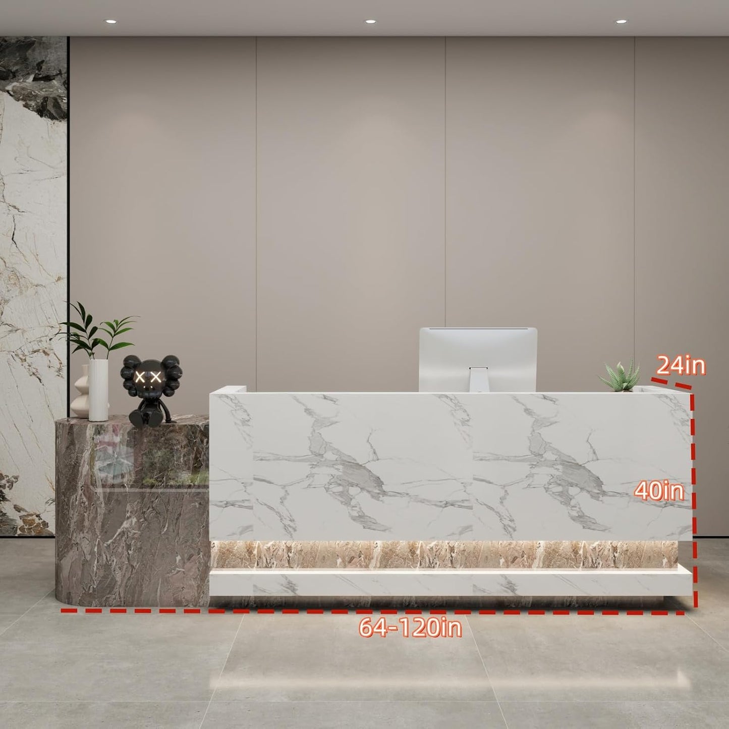 Front Desk Reception Counter - Lockable Storage & Keyboard Tray | Reception Desk with Counter, Customizable Large Counter Table (Grey+White, 84'')