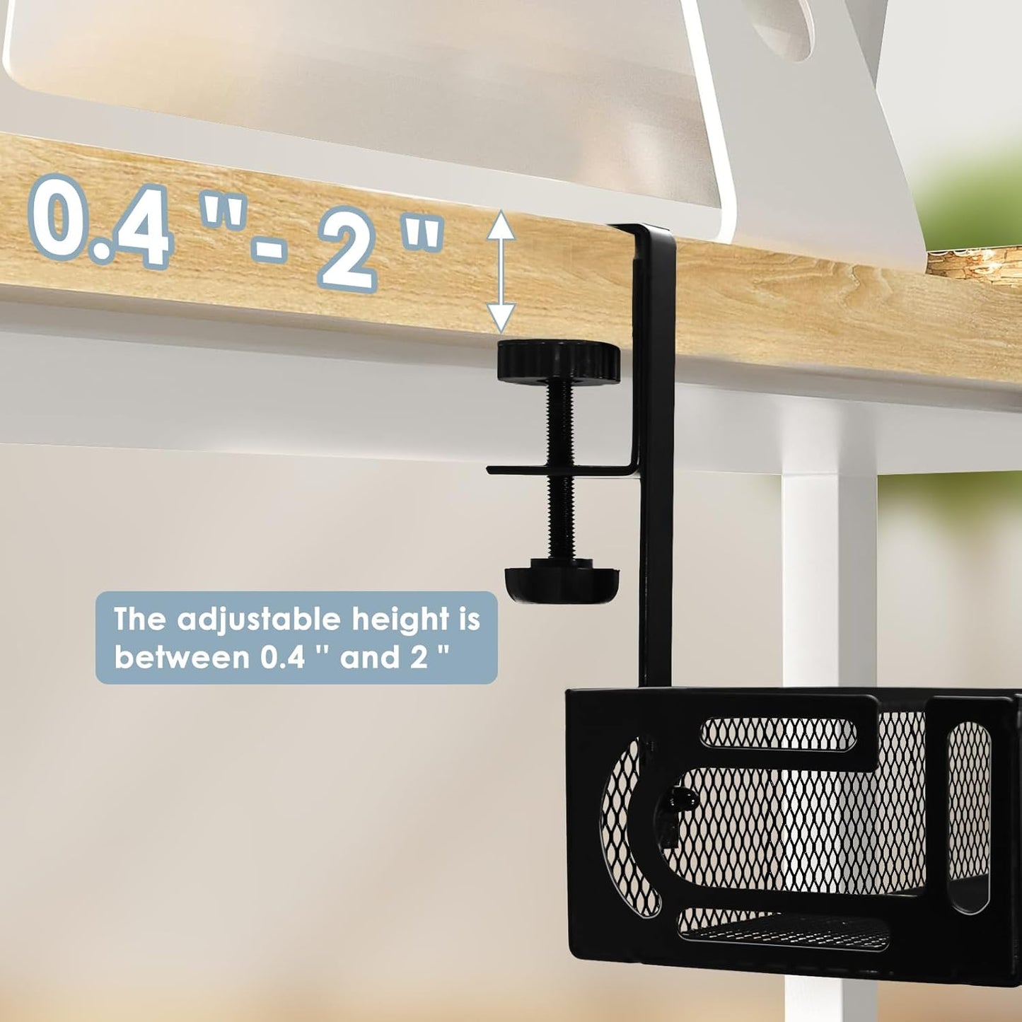 Cable Management, 25'' Cable Management Under Desk No Drill, Metal Cord Organizer with Clamp for Standing Desk, Cable Organizer for Home Office, Black