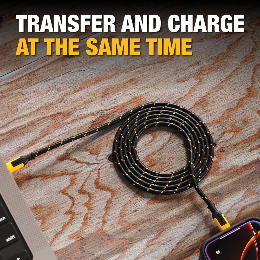 DEWALT Heavy Duty USB C Cable, Jobsite 60 Watt USB C Cable, High Speed Type-C to Type-C, Fast Charge PD USBC Fast Charging Cord for iPhone 16/15 Plus Pro Max, MacBook, iPad, Samsung Galaxy, 6 ft