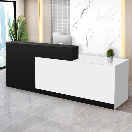 Reception Desk with Counter Modern Checkout Counter with Lockable Drawer Keyboard Tray Receptionist Desk for Office Salon Reception Table D Right 79inch/200cm